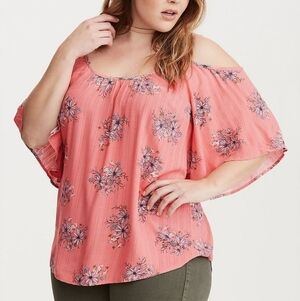 0X • Torrid • Coral Floral Cold-Shoulder Blouse
